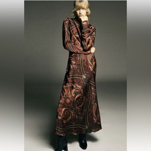 Zara satin printed long sleeve dress - Picture 9 of 14